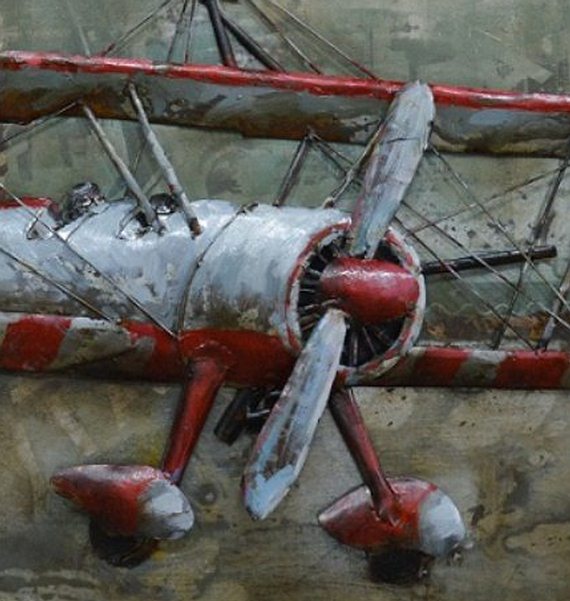 3-D Bild in Blech gearbeitet, Motiv Flugzeug